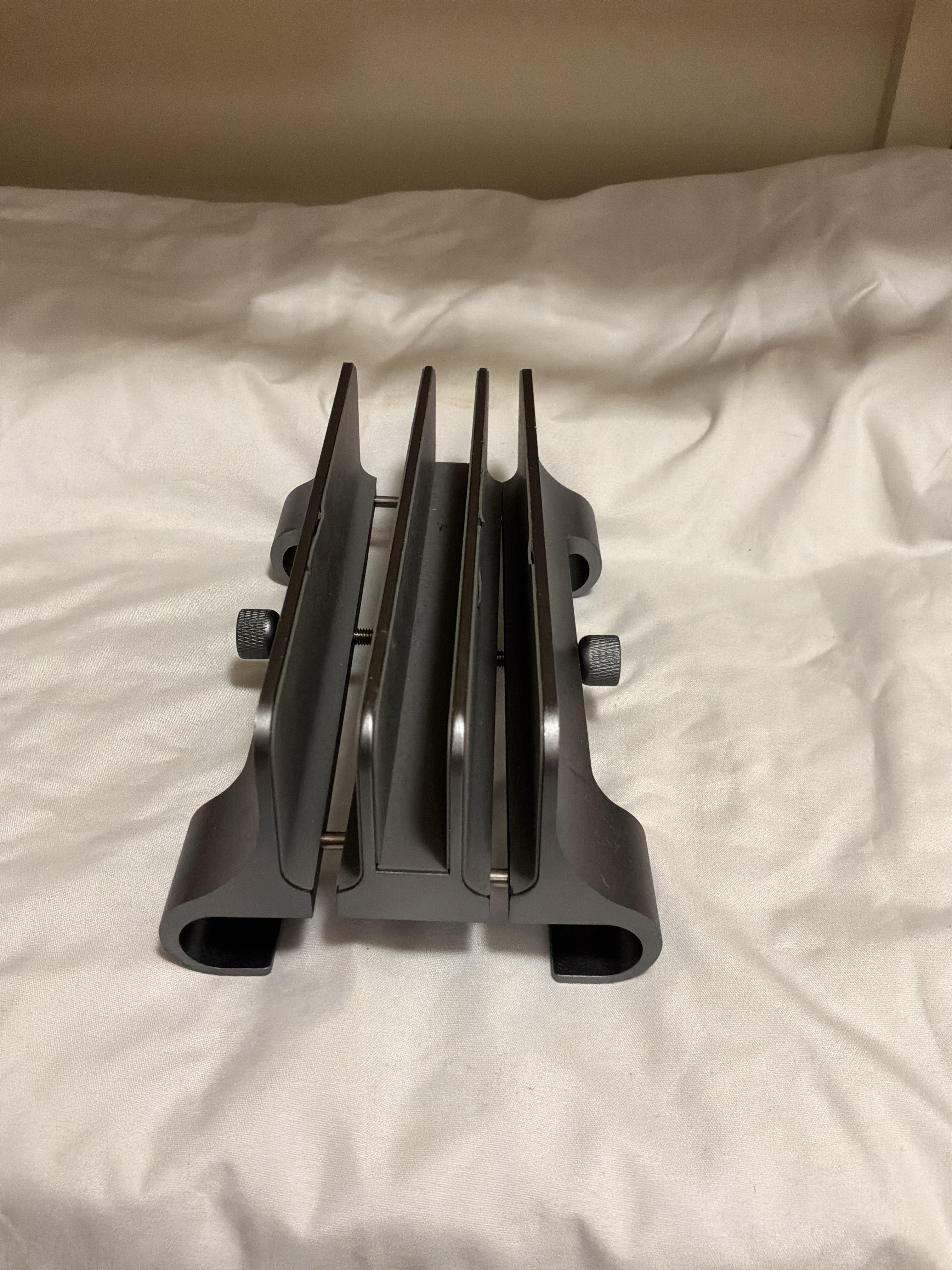Adjustable 3-Slot Vertical Laptop Stand - Gray Aluminum