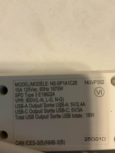 Insignia NS-SP1A1C26 Surge Protector — actual PRF item photo 7 of 9