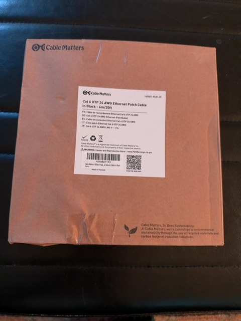 Cable Matters Cat 6 Ethernet Patch Cable 20 ft Black 24 AWG New — actual PRF item photo 2 of 2