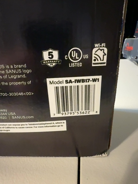 SANUS SA-IWB17-W1 IN-WALL MEDIA BOX W1 Open Box — actual PRF item photo 3 of 3