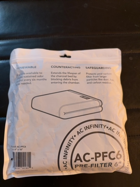 AC Infinity AC-PFC6 Pre-Filter Fabric 6x16 in Carbon Filter Sleeve - 1 Sleeve