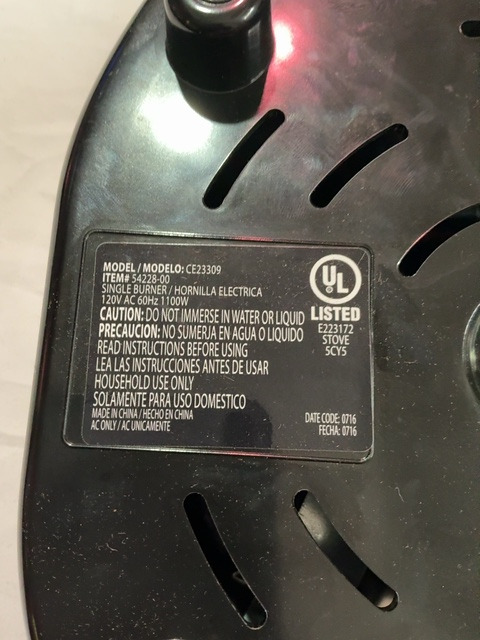 Fabulous Home Single Electric Coil Burner Hot Plate 1100W Portable — actual PRF item photo 2 of 2